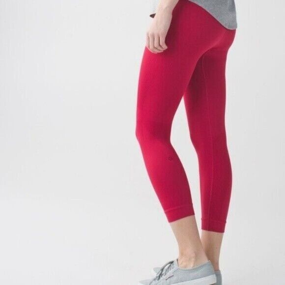 Lululemon Zone In Crop Size 6 Red Seamless High Rise Yoga‎ Leggings - Picture 7 of 16